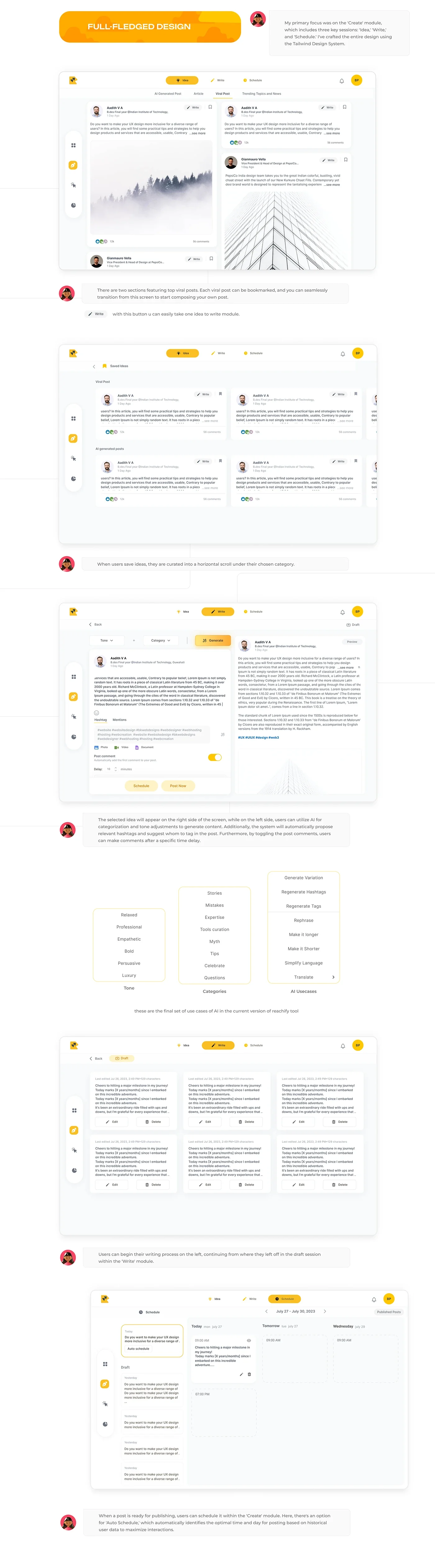 Create screens for drafting and scheduling across web and mobile