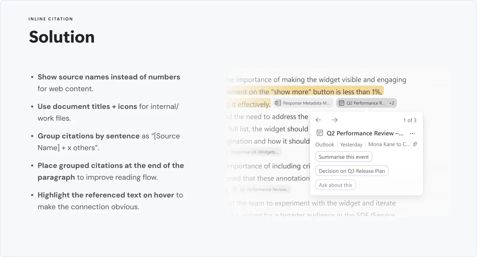 Source design: named references, paragraph grouping, and passage highlighting.