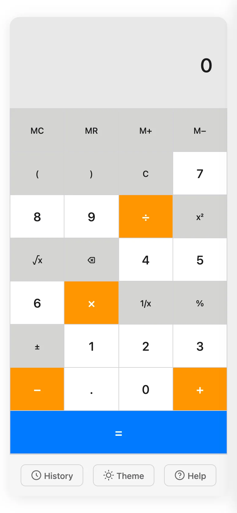 Keyboard-first calculator: Home page on mobile